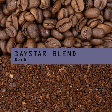 Coffee beans and ground coffee with 'Daystar Blend Dark' label