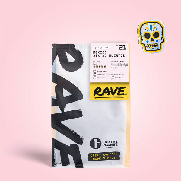 Mexico Day of The Dead Blend - 250g coffee bag front view showing brand and label details