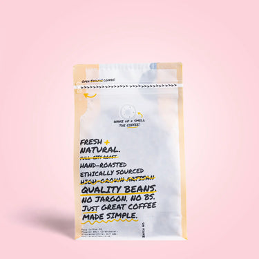 Mexico Day of The Dead Blend - 250g coffee bag back view showing brand and label details