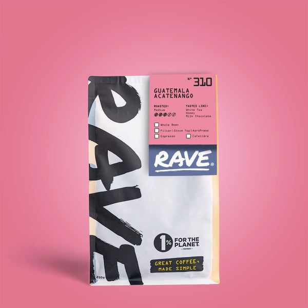 Guatemala Acatenango No 310 -  250g coffee bag front view showing brand and label details