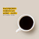 A white coffee cup filled with black coffee sits on a light beige background. Beside it, text reads, Rwanda Bumbogo Nº 330 by RAVE COFFEE as a Black Filter, with keywords like fruity coffee highlighted in yellow.