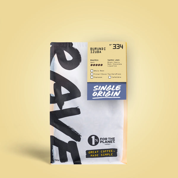 Coffee package with 'Single Origin' branding on a yellow background