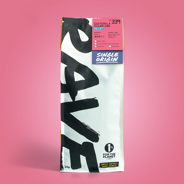 339 Guatemala Sugarcane Decaf 1kg coffee bag front view showing brand and label 