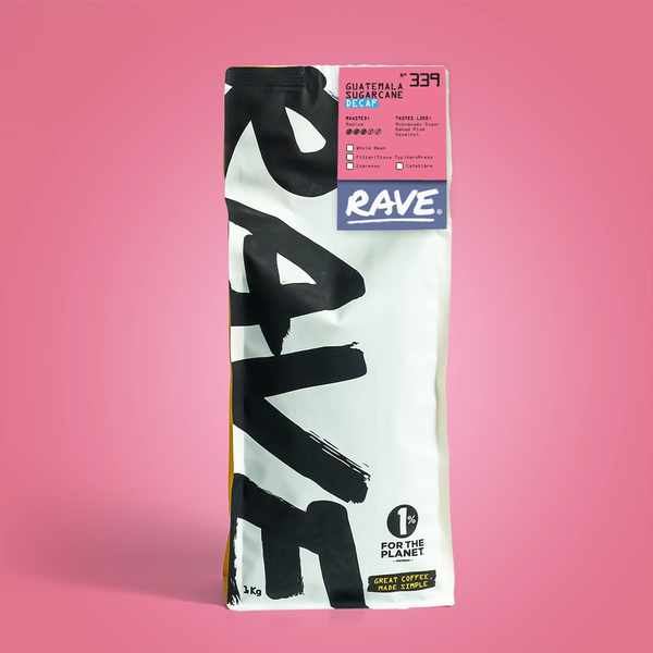 339 Guatemala Sugarcane Decaf 1kg coffee bag front view showing brand and label 