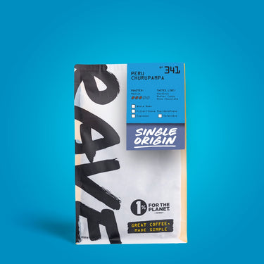 Coffee package with 'Single Origin' label on a blue background