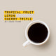 A white coffee cup filled with black coffee sits on a light beige background. Beside it, bold yellow-highlighted text reads Tropical Fruit Lemon Sherry Trifle as a black filter, reflecting flavors in RAVE COFFEE’s Colombia Danilo Pérez Gesha Nº 347.
