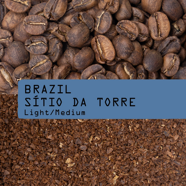 Coffee beans and ground coffee with 'Brazil Sçócio da Torre' label