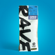 1kg coffee bag with 'Rave' branding on a blue background.