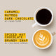 Black cup of coffee and white cup of coffee on a neutral background, with additional flavour notes. 