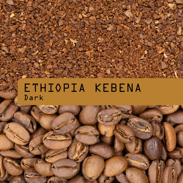 Coffee beans and ground coffee with 'Ethiopia Kebena Dark' label