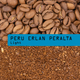Coffee beans and ground coffee with 'PERU ERLAN PERALTA Light' text overlay