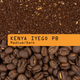 Coffee beans and ground coffee shown in a split layout with an orange label reading 'KENYA IYEGO PB Medium/Dark'.