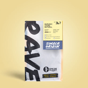 Coffee package with 'Single Origin' text on a pink background