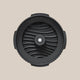 Top view of the AeroPress Flow Control Filter Cap by Aeropress, in black with a wave-like pattern and 