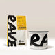 A Rave Branded Airscape with Coffee stands upright next to a coffee bag labeled Blend, both featuring bold black text against a neutral background—perfectly highlighting Rave’s dedication to fresh roasted coffee.
