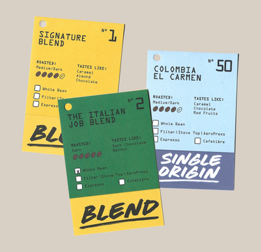 Discover three vibrant coffee cards from RAVE COFFEE’s Nespresso® Coffee Pods Best Selling Bundle, each spotlighting blend names, roast levels, tasting notes, and brew method icons. The cards—Signature Blend, The Italian Job Blend, and Colombia El Carmen—use bold text and handy checkboxes to easily show if your favorite is available as Nespresso compatible coffee pods or compostable coffee capsules.