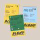Three vibrant coffee blend cards—featuring roast type, tasting notes, and preparation tips—are displayed on a neutral background alongside the AeroPress Go Gift Set by Aeropress. Highlighted blends include Signature Blend, Swiss Water Decaf Blend, and The Italian Job Blend, each perfectly suited for use with your portable AeroPress Go coffee brewer.