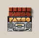 A RAVE X FATSO Chocolate Bar embossed with the word FATSO, partially wrapped in a sleeve featuring a boombox, Colombian chocolate and coffee text, caramelised hazelnuts, and honeycomb.