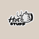 The Drip Happens Sticker Pack by RAVE COFFEE features a black and white steaming kettle with “Hot Stuff” in playful lettering on a beige background—perfect for coffee lovers wanting fun, rave-inspired vinyl stickers.