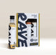 A bottle of caramel syrup next to a Best Selling Syrup Set box containing hazelnut and vanilla flavoured coffee syrups.