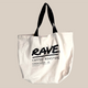 The Rave Co-ordinates Tote Bag by RAVE COFFEE is an eco-friendly white recycled canvas tote with black handles and bold black “RAVE COFFEE ROASTERS, CIRENCESTER, UK” text on the front—perfect for everyday use.